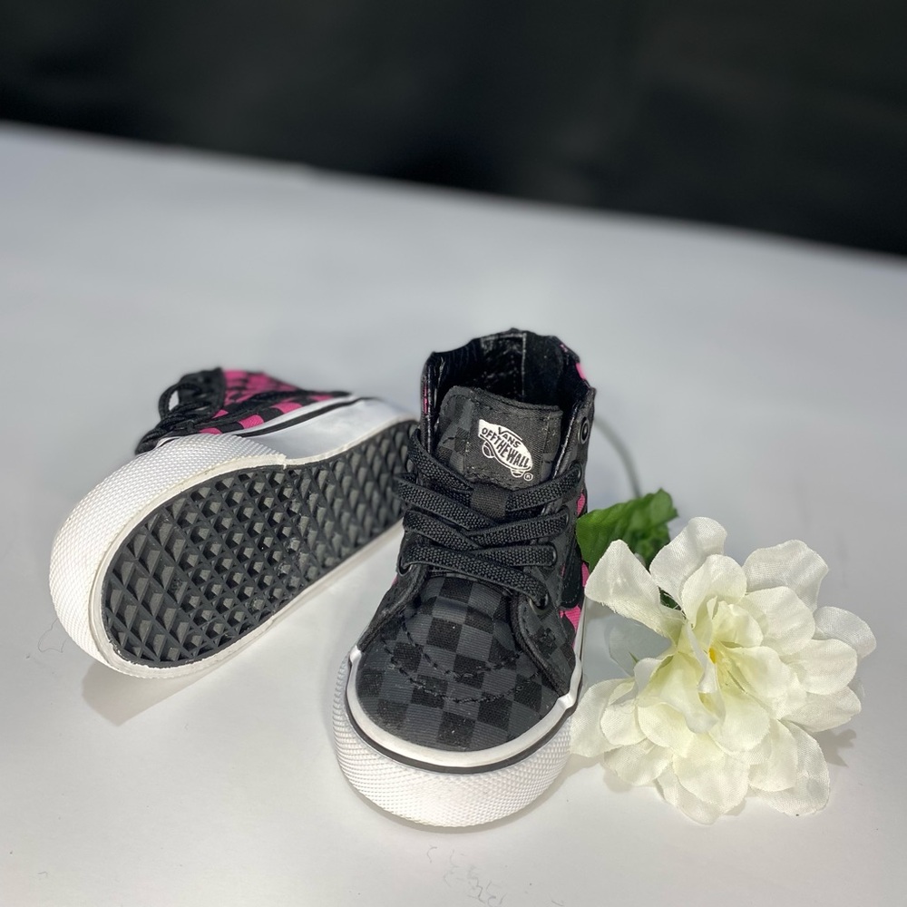 Vans Checkered Black and Pink High-Top Sneakers for Kids